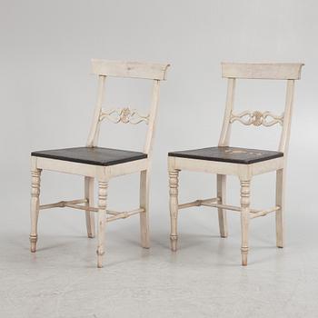 Six painted chairs, 19th Century.