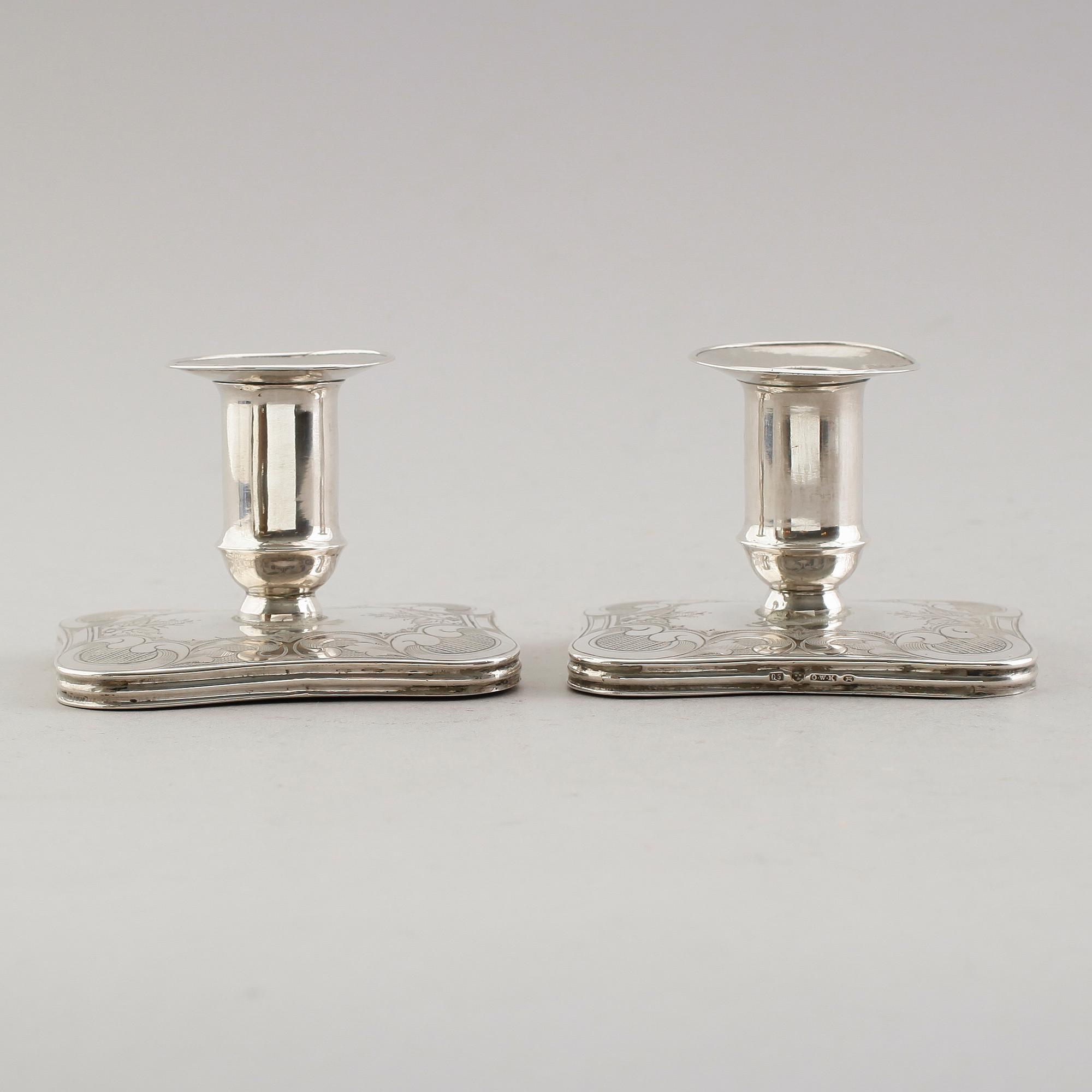 LJUSSTAKAR, 1 par, silver, Otto Wilhelm Kjellberg, Västerås 1870.
