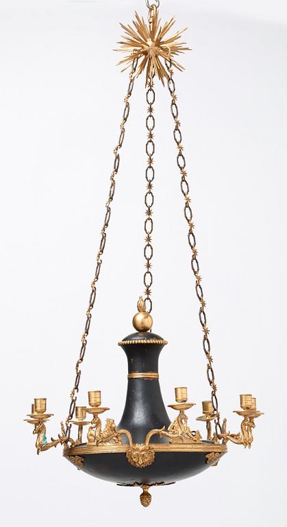 An Empire early 19th century nine-light hanging lamp.