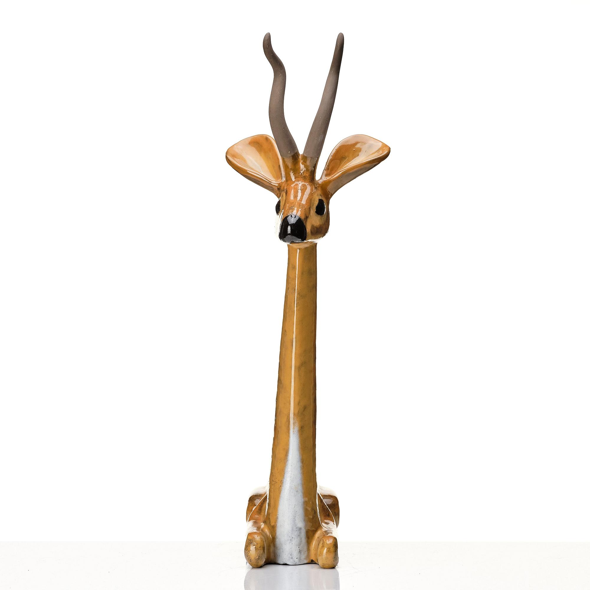 Vicke Lindstrand, a glazed ceramic sculpture of a gazelle, Upsala-Ekeby, Sweden 1948-60.