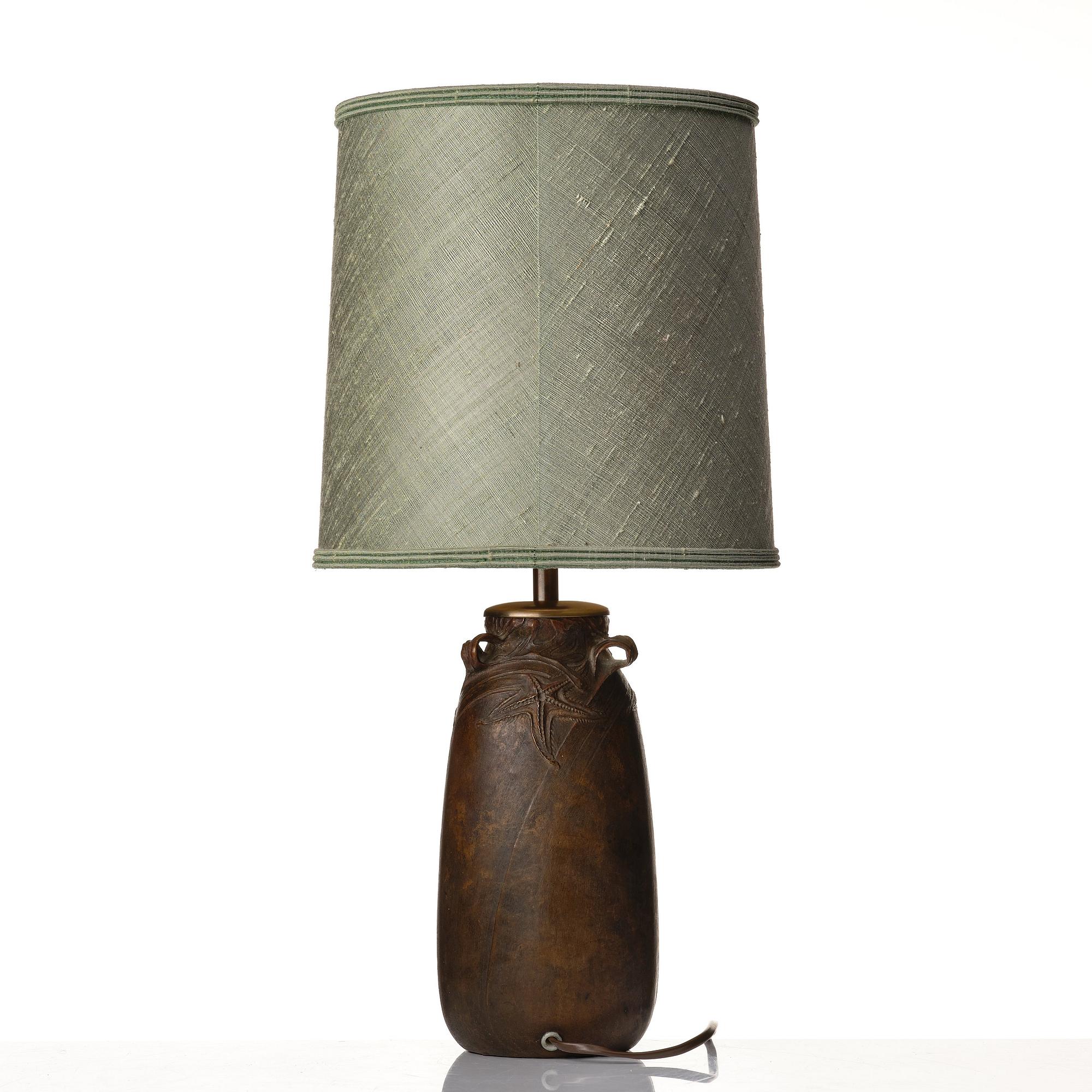 Emy Wahlström, an Art Nouveau patinated bronze table lamp, Hugo Elmqvist, Stockholm, early 1900's.
