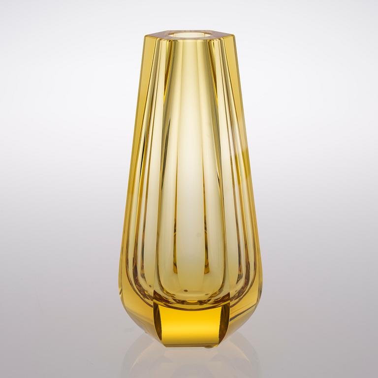 A Yellow Crystal Vase by Moser, Czech.