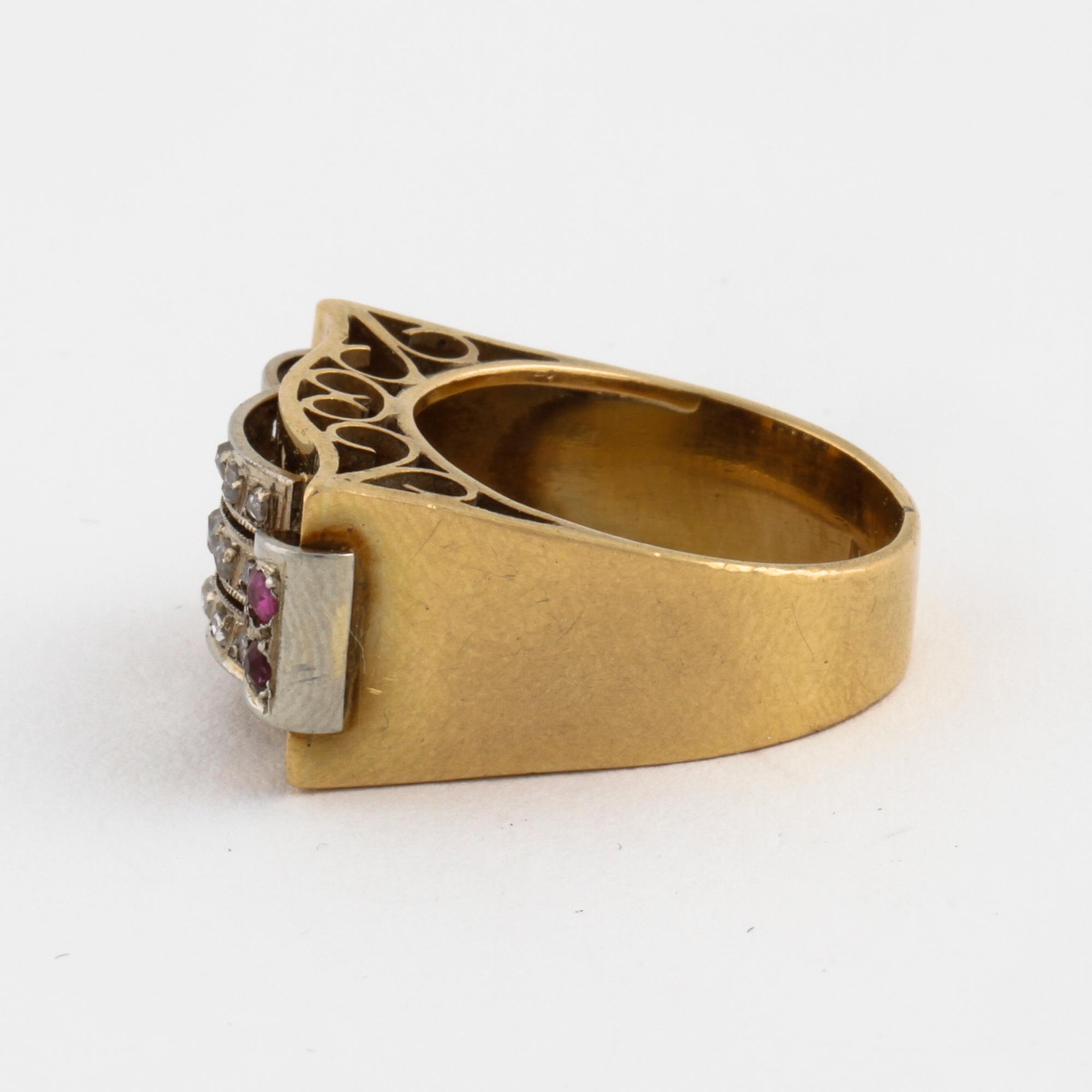 A ruby and rose cut diamond ring.