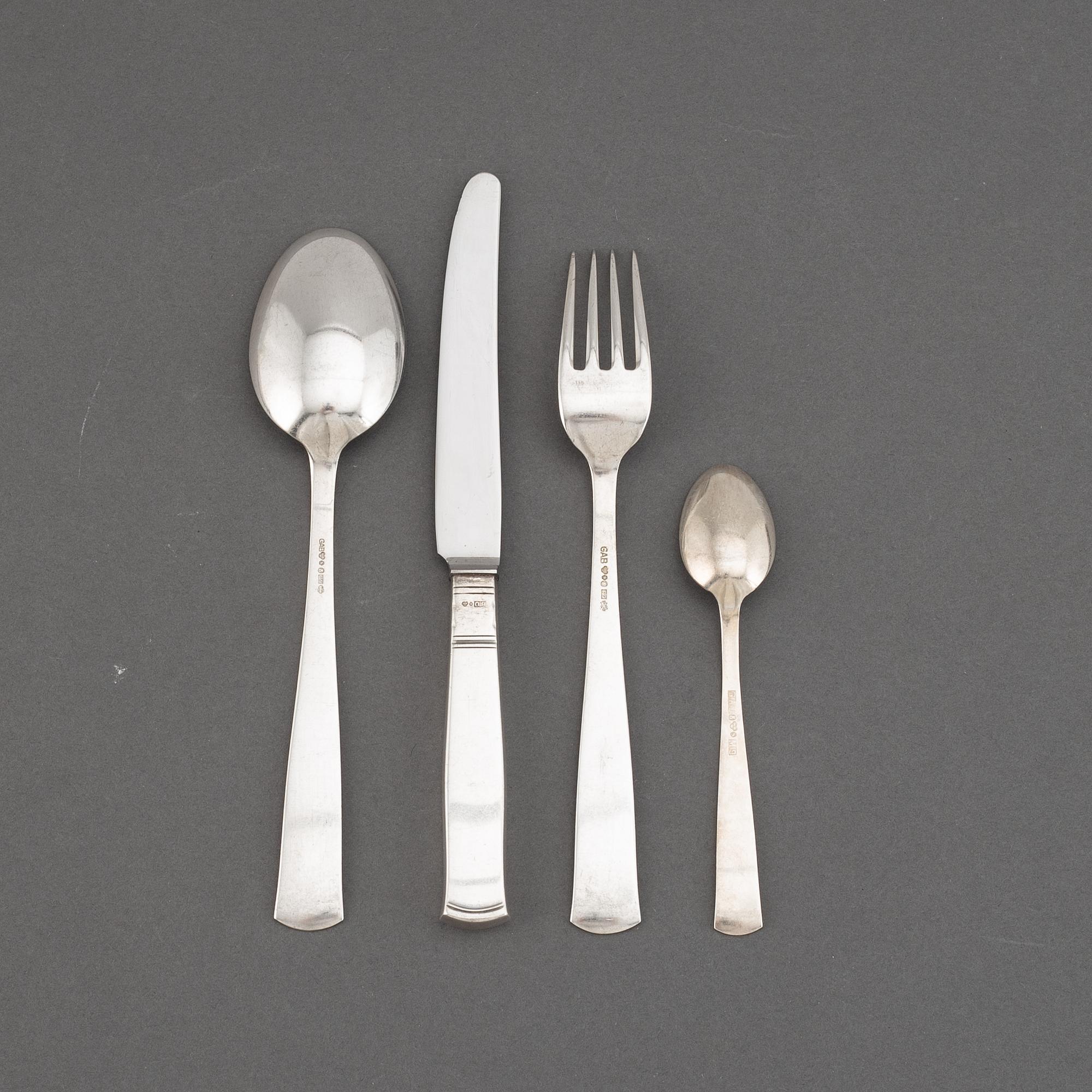 JACOB ÄNGMAN, bestickservis, 36 delar, silver, modell "Rosenholm", GAB, Stockholm 1950-tal.