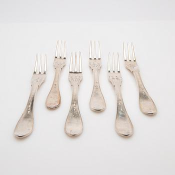 Dessert forks, 6 pcs, silver, possibly early 19th century.