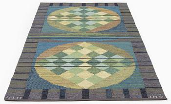 a carpet, flat weave, c 207 x 104.5 cm, signed JLH IMV.