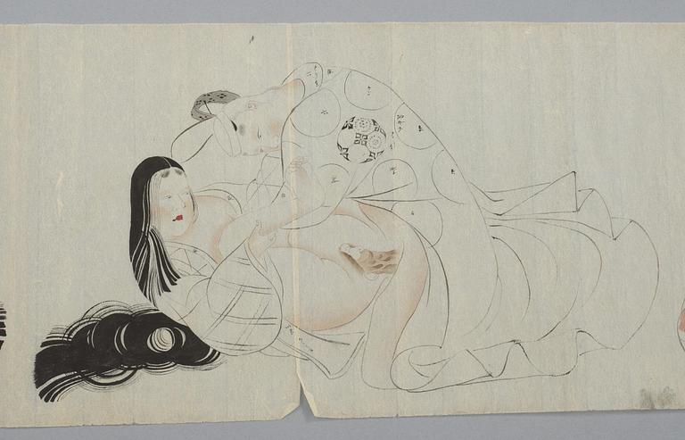 A Japanese shunga handscroll, Meiji (1868-1912).