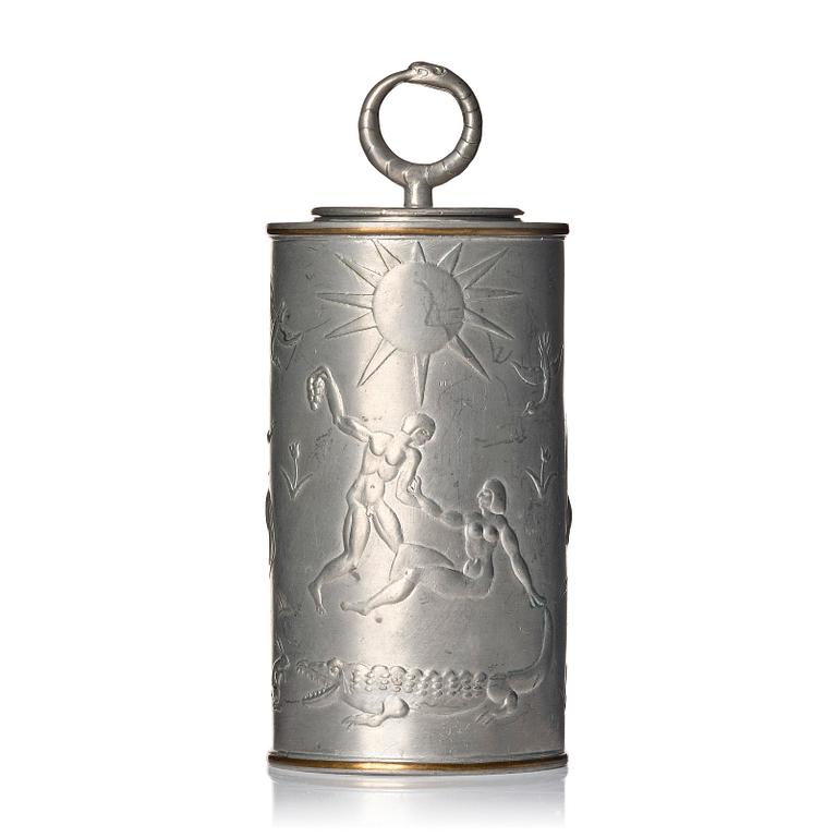 Nils Fougstedt, a pewter and brass jar model "A 608”, Firma Svenskt Tenn, Stockholm 1929.