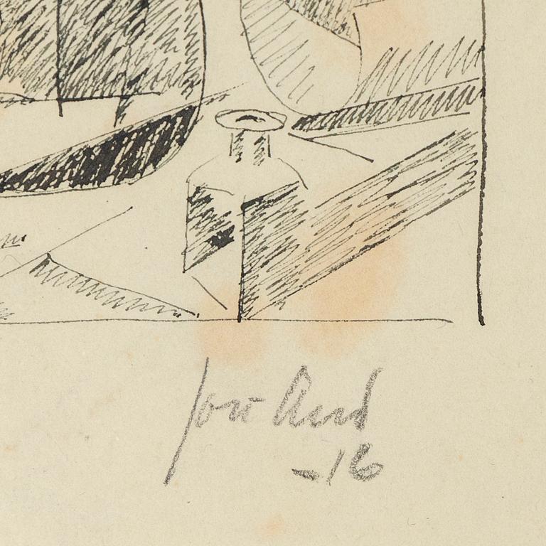 John Jon-And, tuschteckning på papper, signerad och daterad -16.