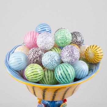 Jonas Rooth, a glass sculpture in the shape of a bowl with glass balls, executed in his studio, Kivik.