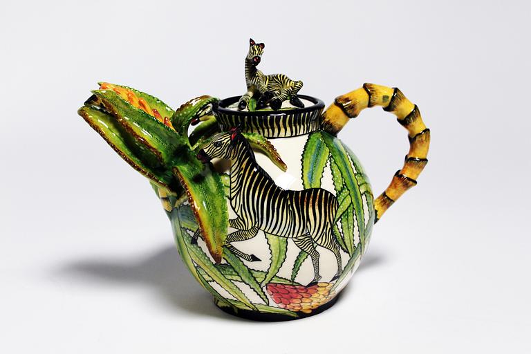 Tekanna, "Zebra Teapot", med dekor av zebror.