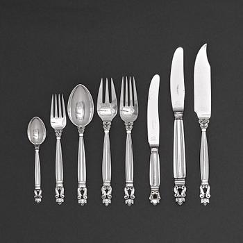 123. Johan Rohde, a 96 pcs set of 'Acorn' sterling silver and stainless steel flatware, Georg Jensen Copenhagen, Denmark post 1945.