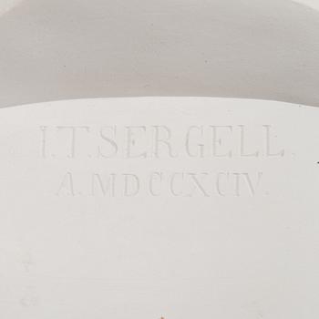 Porträttmedaljonger, 2 st, "Bellman" och "Sergel", gips, efter Sergel, 1900-tal.