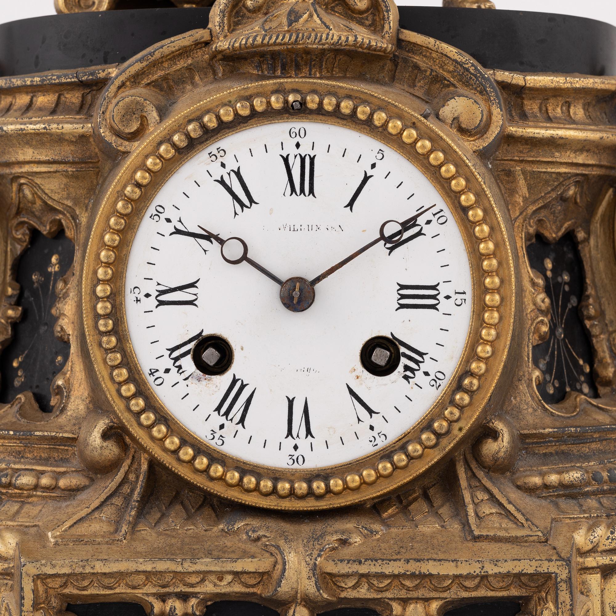 A Brunfaut mantle clock, France, late 19th Century.