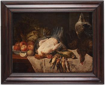 Philips Gysels Attributed to, Still life with birds and fruits.