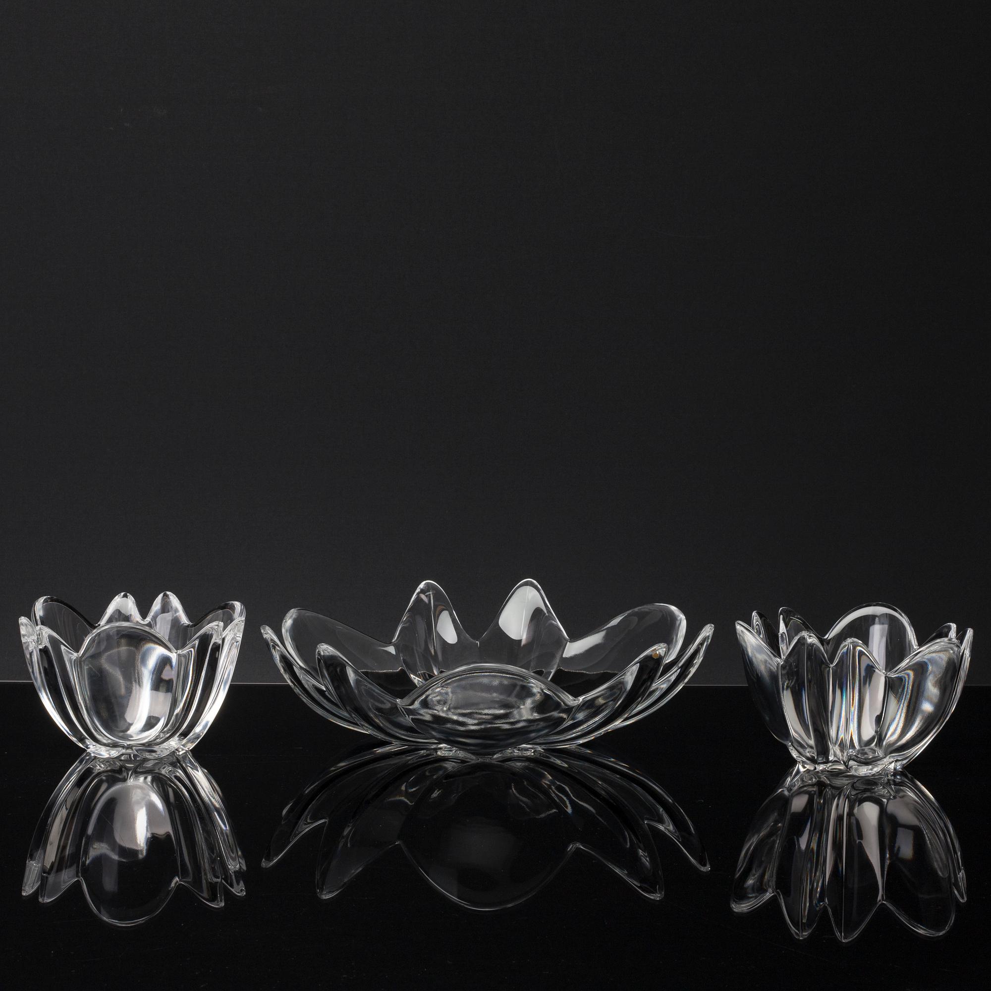 3 pcs of glass bowl, Orrefors, late 20th century,