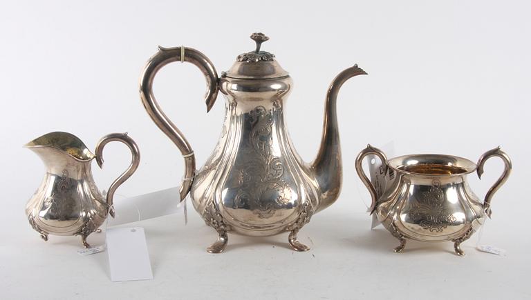 KAFFESERVIS, 3 delar, silver, J Hasselgren, Lund och C J Hellsten, Karlskrona.