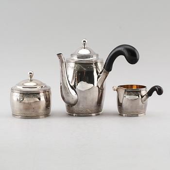 KAFFESERVIS, 3 delar, silver, JM Lind, Danmark 1925. Vikt ca  965 g.