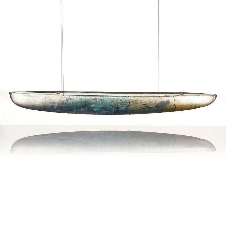 Bertil Vallien, a sand cast glass sculpture of a boat, Kosta Boda, Sweden 1991.