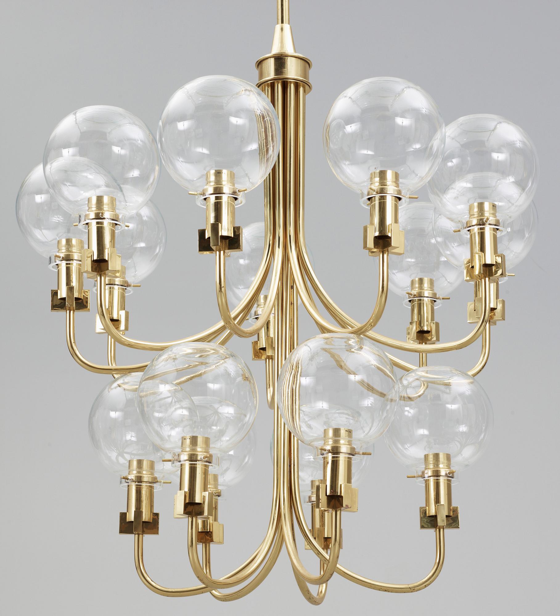 A Hans-Agne Jacobsson brass ceiling lamp, Markaryd, Sweden 1960-70's.