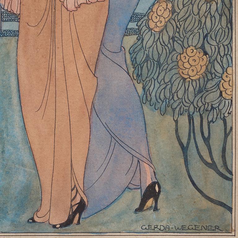 Gerda Wegener, Two young ladies in the rose garden.