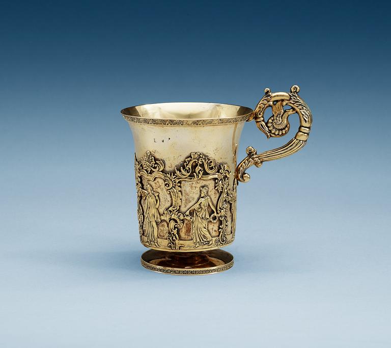 A Russian 19th century silver-gilt mugg, unidentified makers mark, Moscow 1830's.