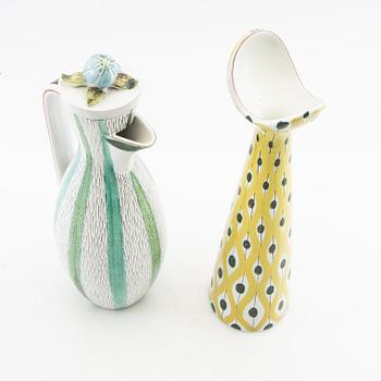 Stig Lindberg, Kanna med lock samt vas Gustavsberg studio  fajans 1900-talets mitt.