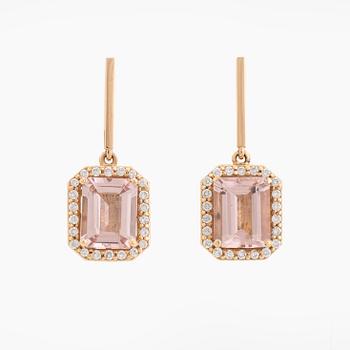 Morganite and brilliant-cut diamond earrings.