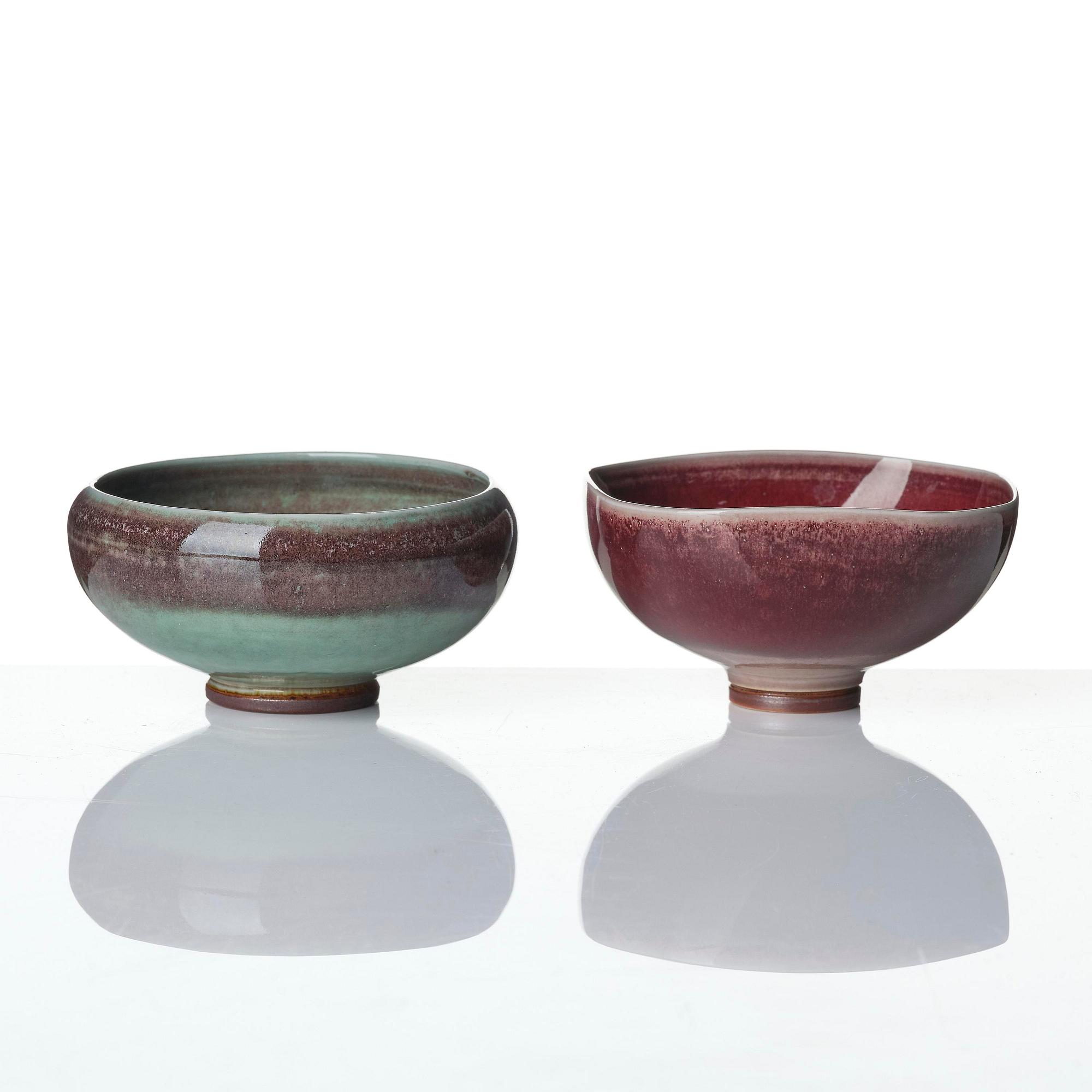 Berndt Friberg, a set of five stoneware vases and three bowls, Gustavsberg Studio 1969-76.