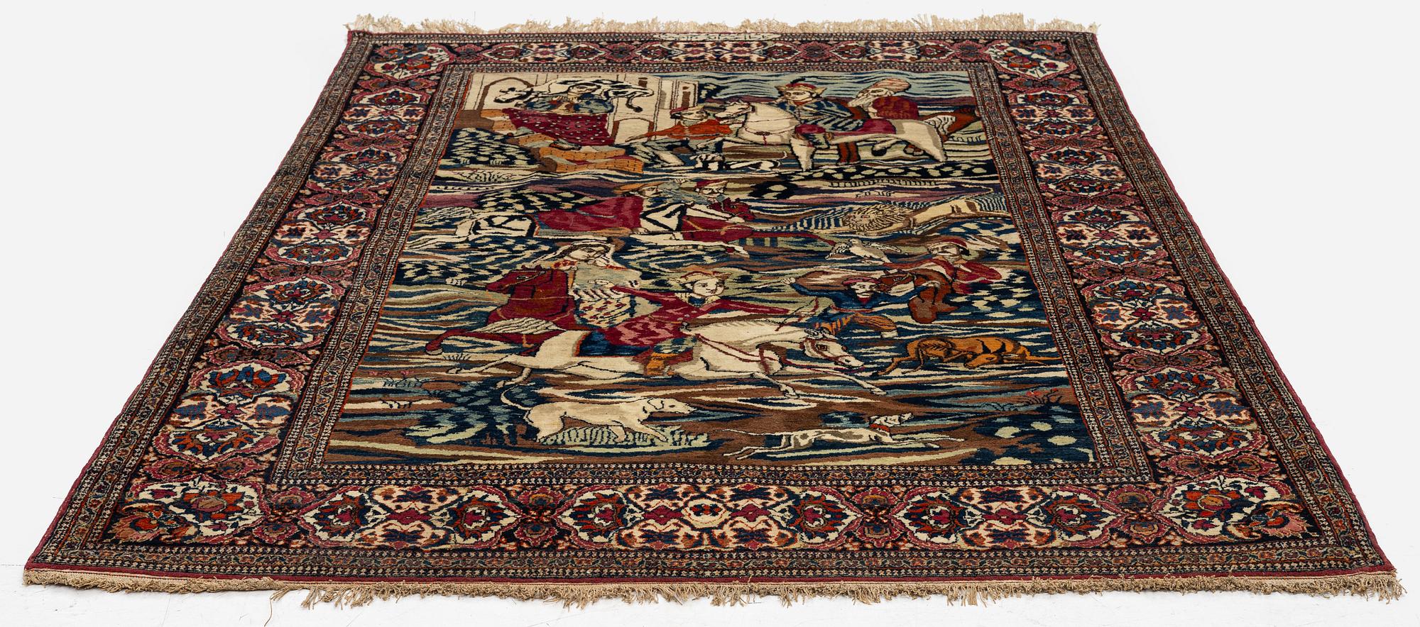 A pictoral Kashan rug, Central Persia, Souf, c. 201 x 142 cm.