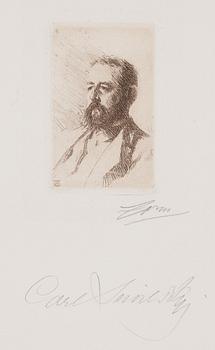 713. ANDERS ZORN, etsning (II état av II), 1888, signerad med blyerts av Zorn samt av Snoilsky.