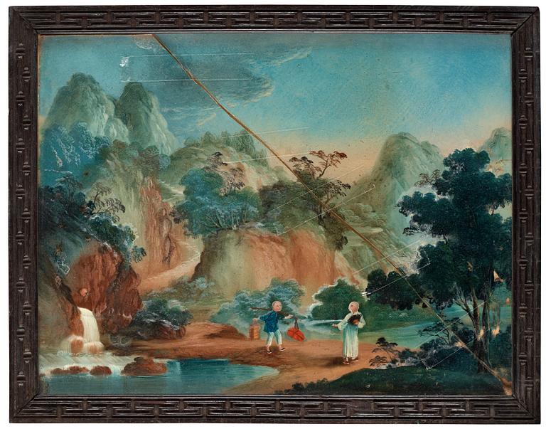 GLASMÅLNINGAR, ett par. Qing dynastin, 1800-tal.