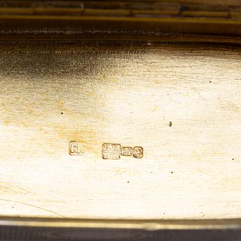 A Russian parcel-gilt silver and niello box, mark of Gustav Klingert, Moskva 1876.