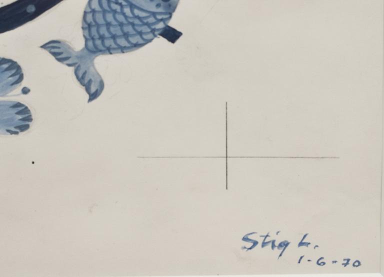 STIG LINDBERG, akvarell skiss. Signerad och daterad -70.