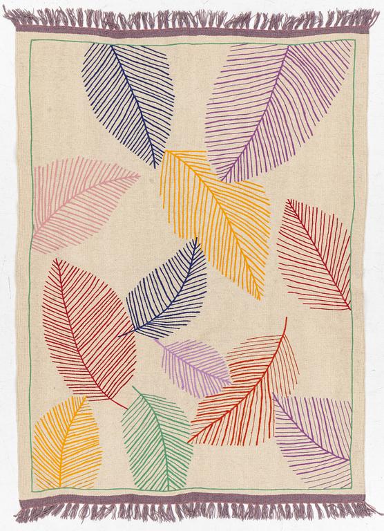 A hand-embroidered Kilim rug, c. 199 x 145 cm.