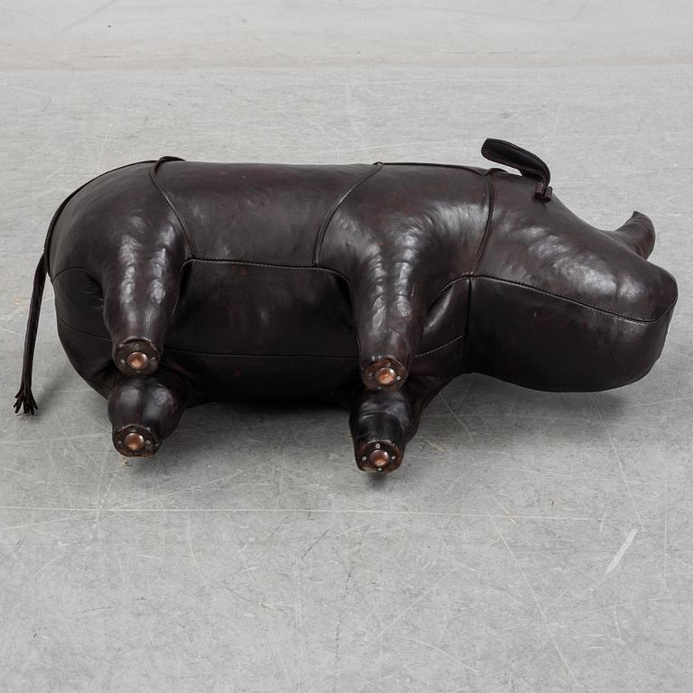 Dimitri Omersa & Co, a leather foot rest in the shape of a rhinoceros, 21th century.