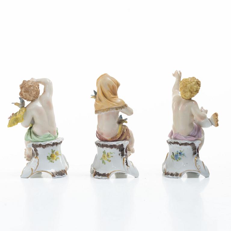Figurines, 3 porcelain, Germany, Dresden-style mark, 19th/20th century.