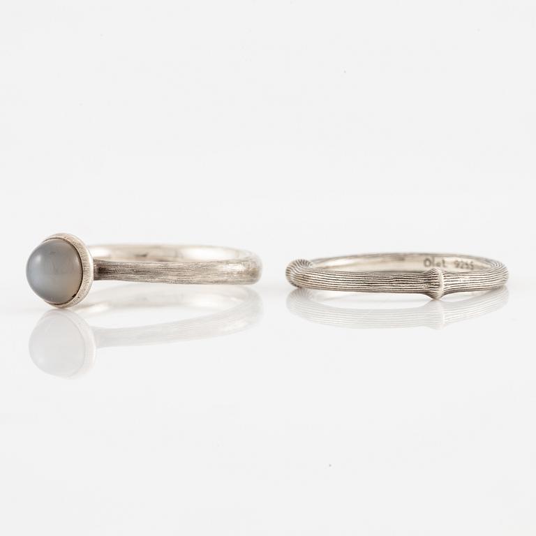 Ole Lynggaard, rings, 2 pcs, silver. With cabochon-cut grey moonstone.
