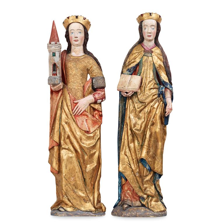 Two late Gothic 15th century wooden sculptures, probably northern Germany.