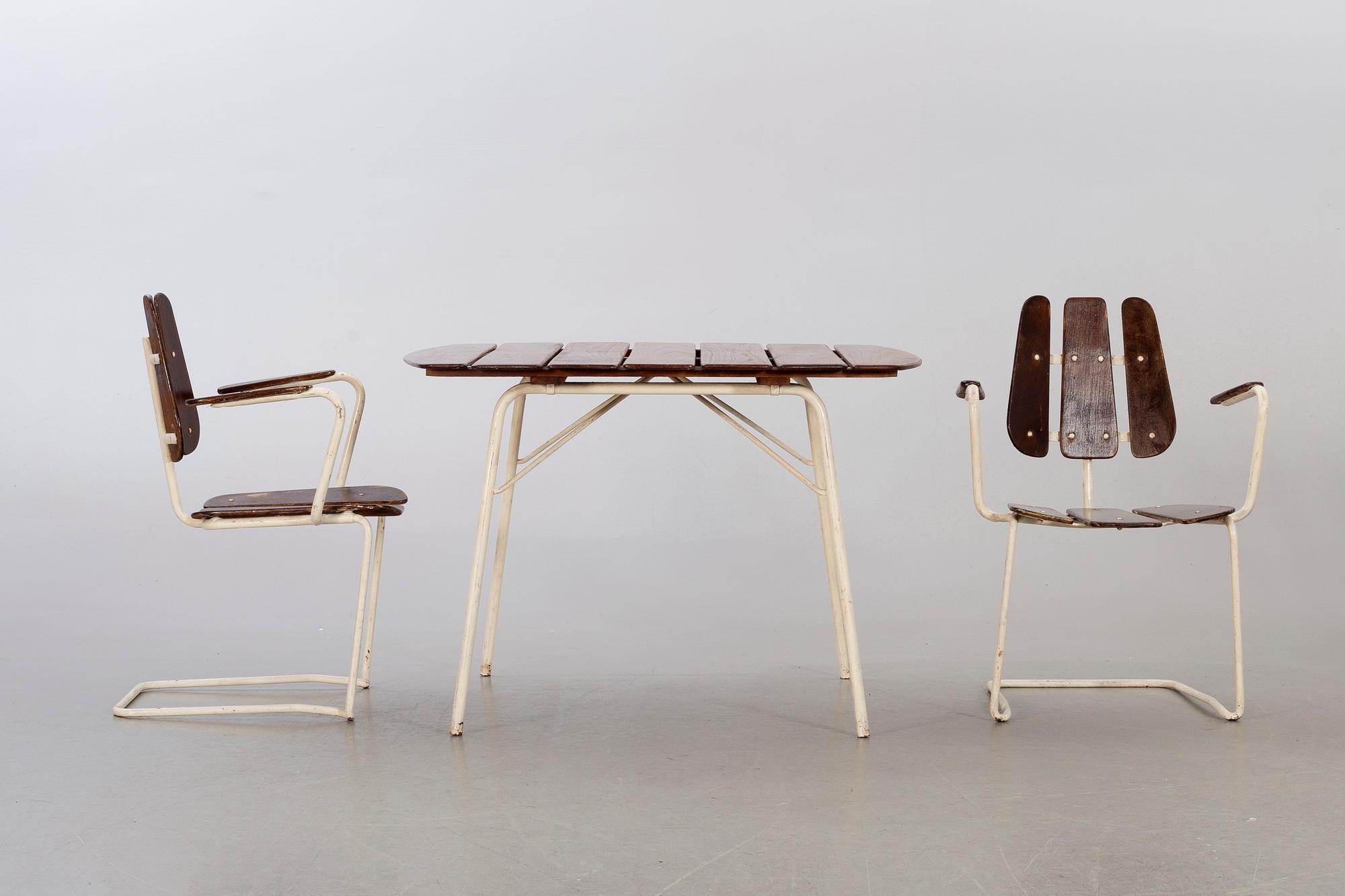 TRÄDGÅRDSGRUPP, 6 delar,  Herman Perssons Järn- och trämanufaktur i Bjärnum, 1950/60-tal.