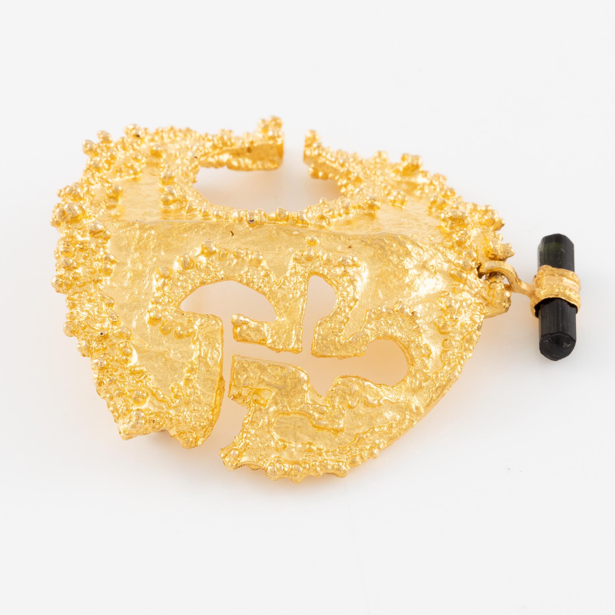 Björn Weckström brooch 18K gold with tourmaline "Inkasol", for Lapponia.