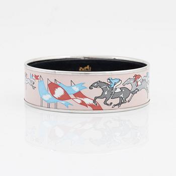 Hermès, a palladium plated and enamel horse race bangle.