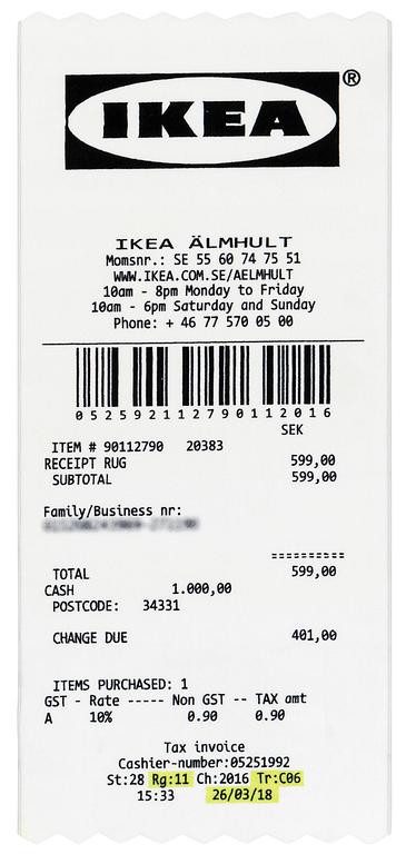 Virgil Abloh, a carpet, 'kvitto' ('Receipt'), IKEA x Virgil Abloh, the 'MARKERAD' collection, c. 200 x 90 cm.