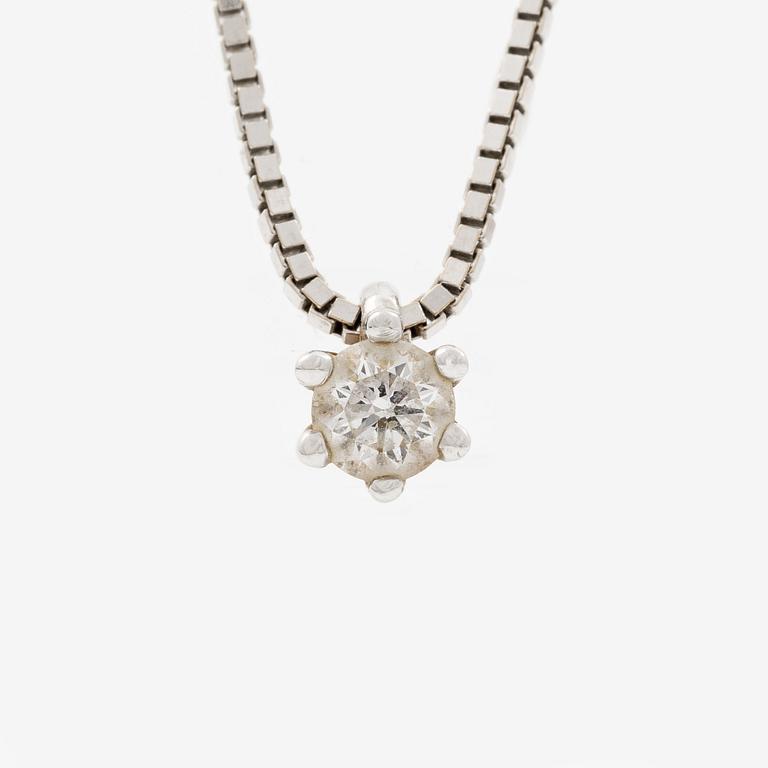 Pendant with chain, 18K white gold set with brilliant-cut diamond.