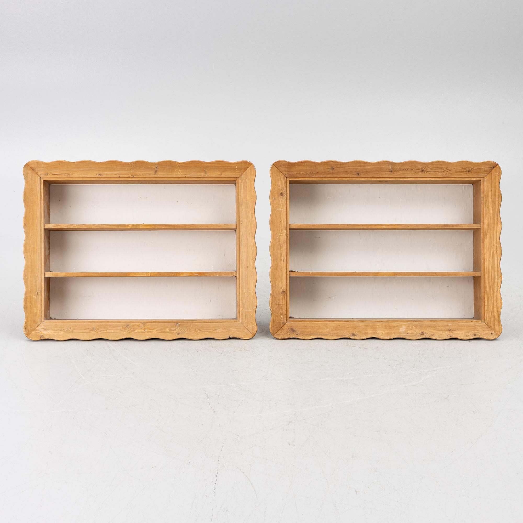 Swedish Modern, a pair of pine wall-mounted shelves, Swedish, 1930s/40s.