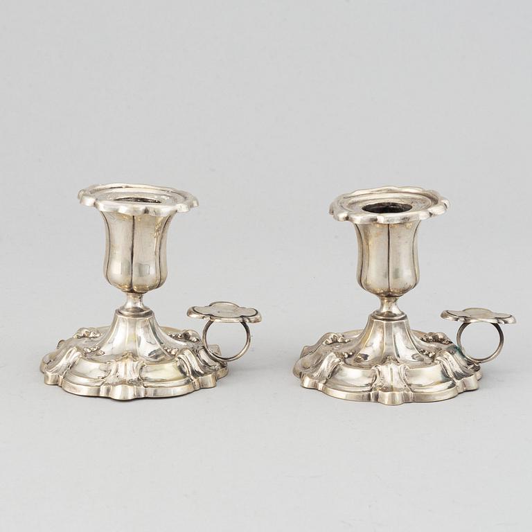 A pair of Swedish 19th century silver chamber-candelsticks, mark of Christian Hammer, Stockholm 1870.