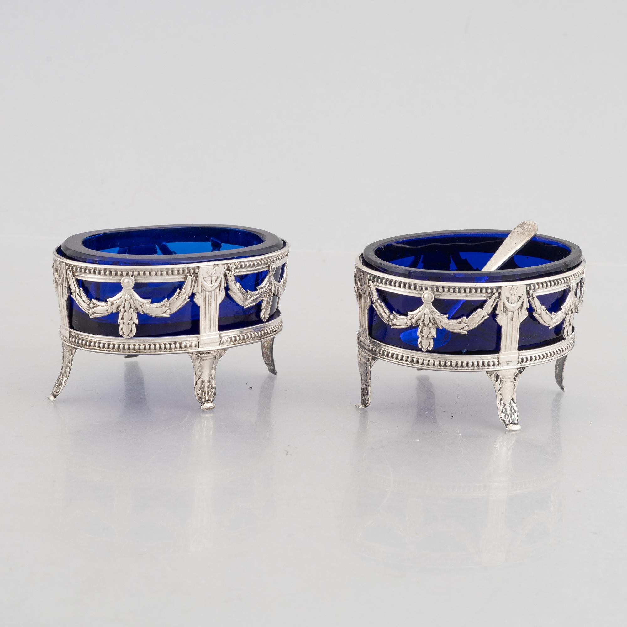 Saltkar, ett par, silver, Stockholm, 1787, Sengustavianska.