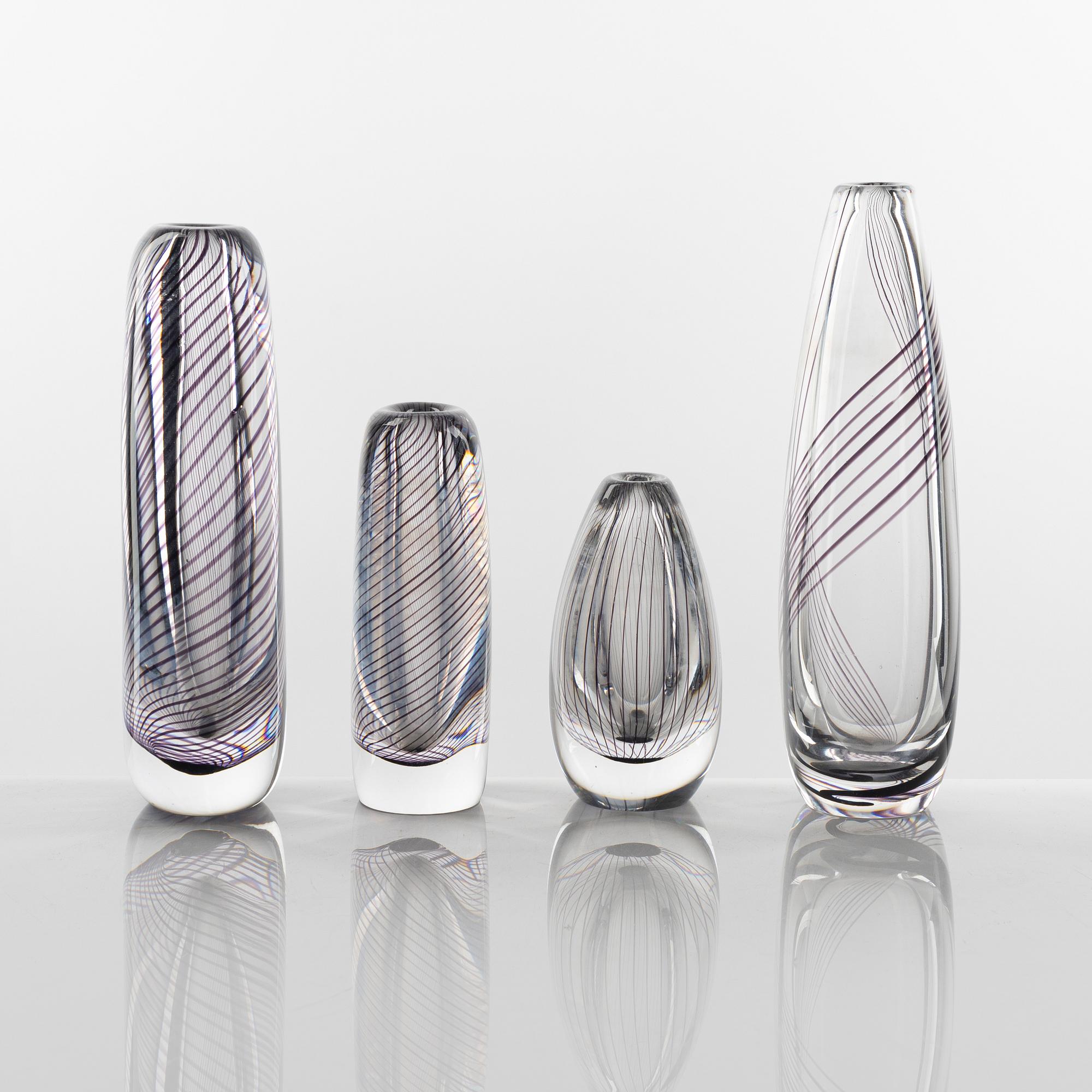 Vicke Lindstrand, four glass vases, Kosta.