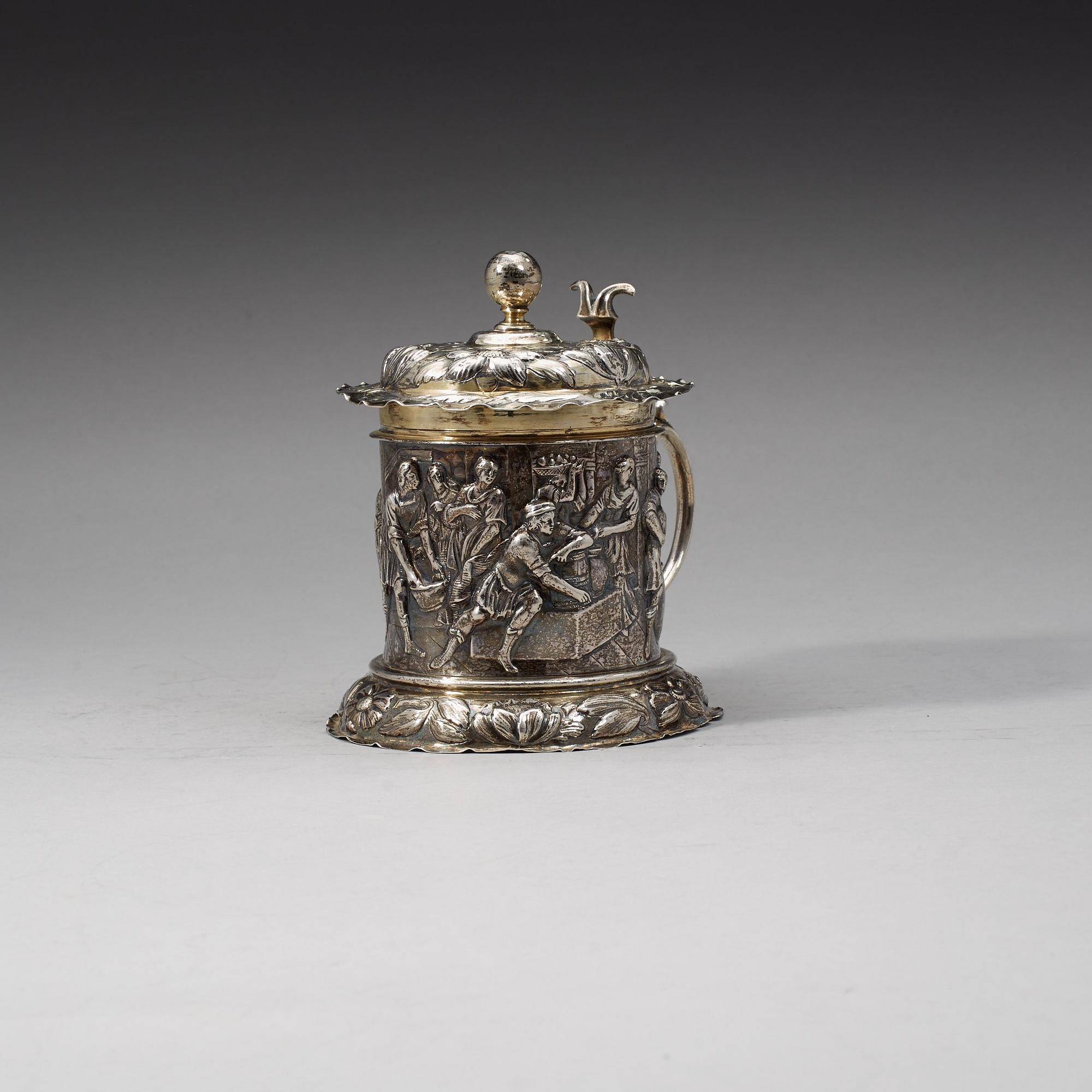 A German 17th century parcel-gilt tankard, David Schwestermüller I, Augsburg 1669-1673.