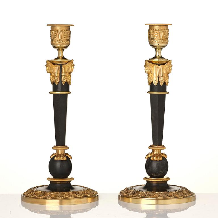 A pair of Empire presumably Russian, Moscow candlesticks from around 1820.